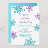クリスマス招待状 |パープルターコイズスノーフレーク 招待状 (正面/裏面)