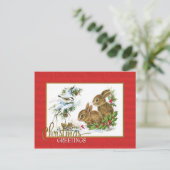 クリスマス挨拶ウサギのヴィンテージ複製 シーズンポストカード (スタンド正面)