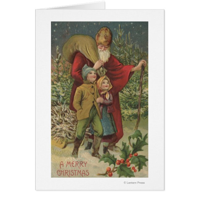 クリスマス挨拶サンタ歩くと子供 (正面)