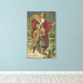 クリスマス挨拶サンタ歩くと子供 キャンバスプリント (インサイチュ (ウッドフロア))