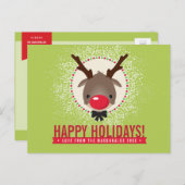 クリスマス挨拶レッド鼻トナカイルドルフ緑 シーズンポストカード (正面/裏面)