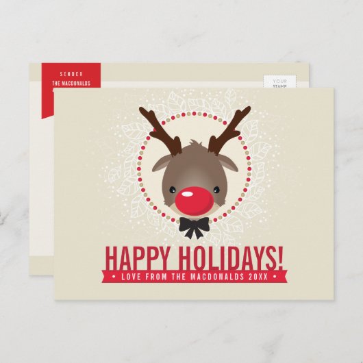 クリスマス挨拶レッド鼻トナカイルドルフ金ゴールド シーズンポストカード (正面/裏面)