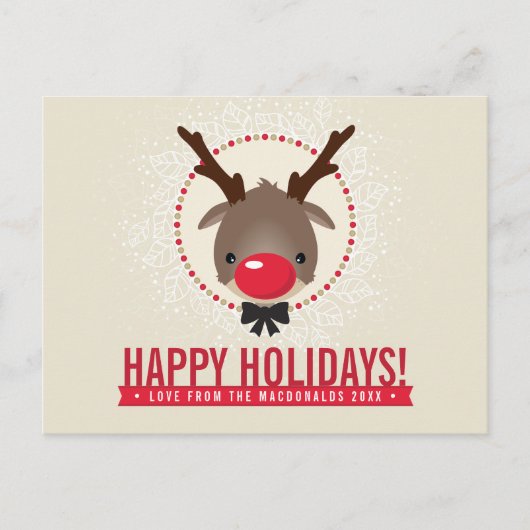 クリスマス挨拶レッド鼻トナカイルドルフ金ゴールド シーズンポストカード (正面)
