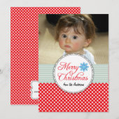 クリスマス挨拶水玉模様赤い写真カード シーズンカード (正面/裏面)