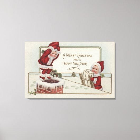 クリスマス挨拶Little KidsChimney キャンバスプリント (正面)