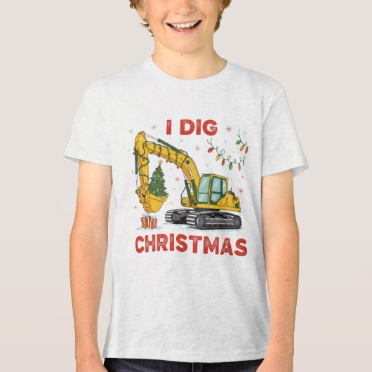 クリスマス掘削機ツリーライト子供服 トライブレンドＴシャツ (正面)