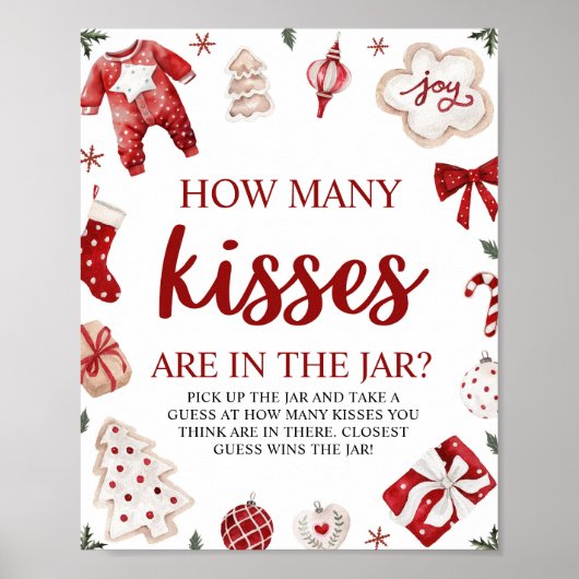 クリスマス推測どのように多くのキス赤ちゃんシャワーゲーム ポスター (正面)
