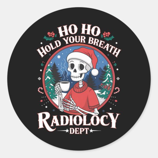 クリスマス放射線技師スカルX線技師CT MRI ラウンドシール (正面)