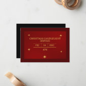 クリスマス教会キャンドルライトサービス ゴールド招待状 ノートカード (正面/裏面インサイチュ)