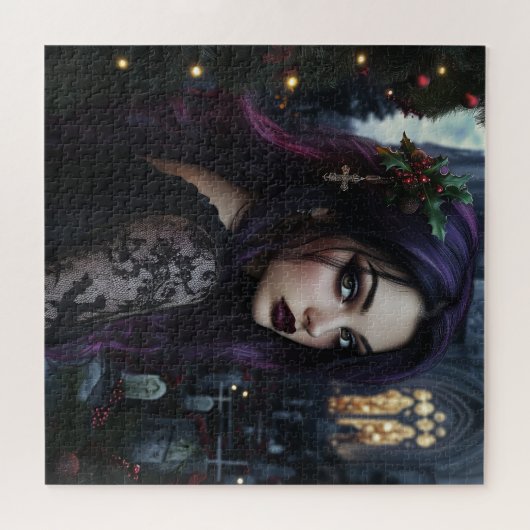 クリスマス教会墓地のゴシック様式の女性 ジグソーパズル (横)
