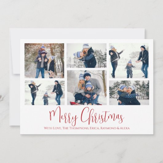 クリスマス数々のの休日6写真素朴グリーンプレイド シーズンカード (正面)