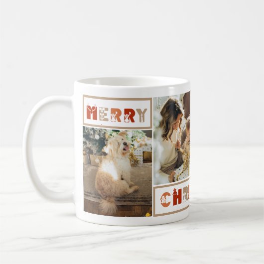 クリスマス数々のカラースクリプトカスタムフォトコラージュ コーヒーマグカップ (左)