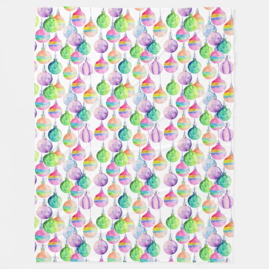 クリスマス数々のカラーボールオーナメント フリースブランケット (正面)