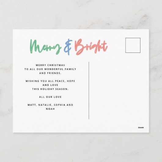 クリスマス数々の写真の明るいモダンカラフルネオン シーズンポストカード (裏面)