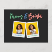 クリスマス数々の写真の明るいモダンカラフルネオン シーズンポストカード (正面)