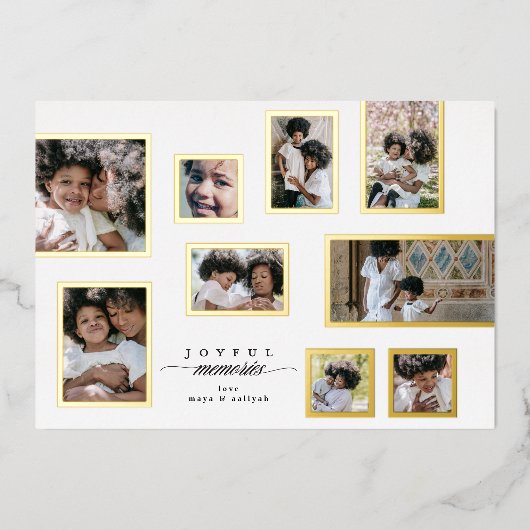 クリスマス数々の写真コラージュの楽しい瞬間 箔シーズンカード (正面)