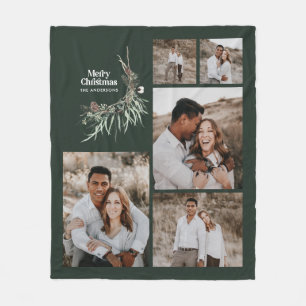 クリスマス数々の写真植物性ダークグリーン素朴 フリースブランケット