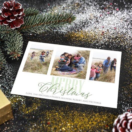 クリスマス数々の3枚フォトグリーンスノーフレーク シーズンカード