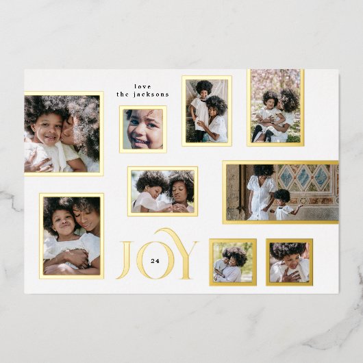クリスマス数々の9フォトコラージュメリーJOY金ゴールド 箔シーズンカード (正面)