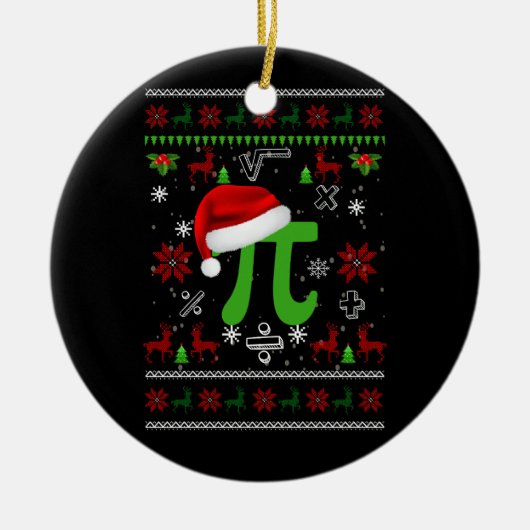クリスマス数学ピアサンタハット衣装クリスマス醜い数学 セラミックオーナメント (正面)