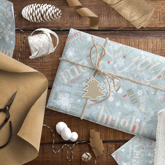 クリスマス文字とスノーフレークパターンブルーID257 ラッピングペーパー