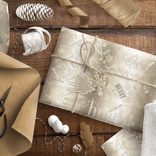 クリスマス文字とスノーフレークパターン金ゴールドID257 ラッピングペーパー