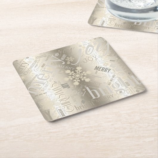 クリスマス文字とスノーフレークパターンID257 スクエアペーパーコースター (アングル)