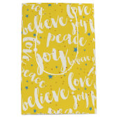 クリスマス文字デザイン白 ミディアムペーパーバッグ (正面)