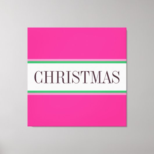クリスマス文字フェスティバルブライトピンク白ストライプ色 キャンバスプリント (正面)
