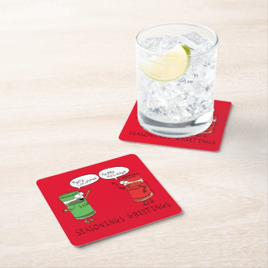 クリスマス料理おもしろいシェフスパイス スクエアペーパーコースター (インサイチュ)