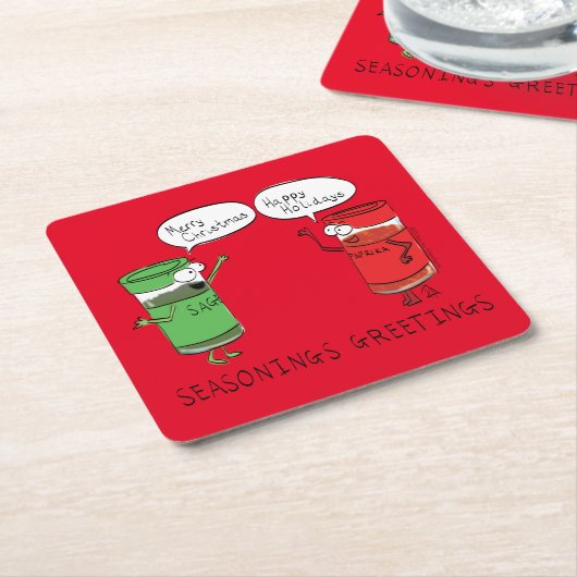 クリスマス料理おもしろいシェフスパイス スクエアペーパーコースター (アングル)