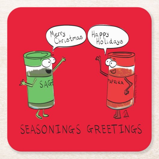 クリスマス料理おもしろいシェフスパイス スクエアペーパーコースター (正面)