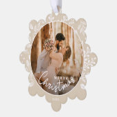 クリスマス新人夫妻のアイボリー紙写真 オーナメントカード (左)