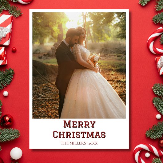 クリスマス新婚フォトワインカラーテキスト シーズンカード