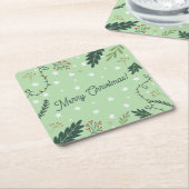 クリスマス新年のディナーセージ緑のコースター スクエアペーパーコースター (アングル)