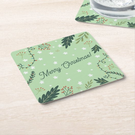 クリスマス新年のディナーセージ緑のコースター スクエアペーパーコースター (アングル)