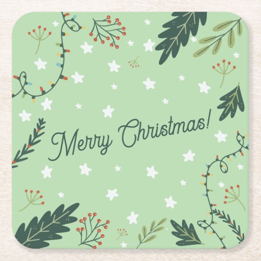 クリスマス新年のディナーセージ緑のコースター スクエアペーパーコースター (正面)