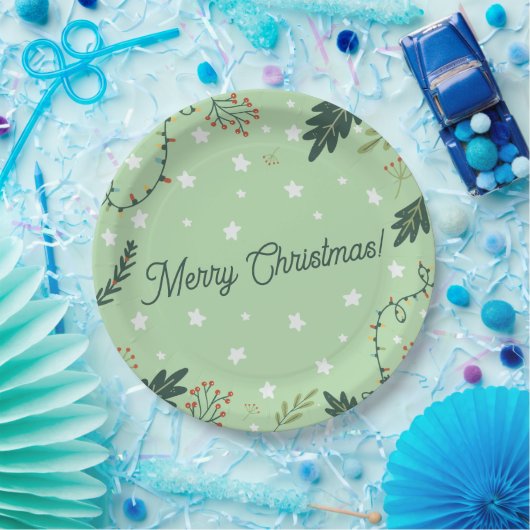 クリスマス新年ディナーセージグリーンプレート ペーパープレート (パーティー)