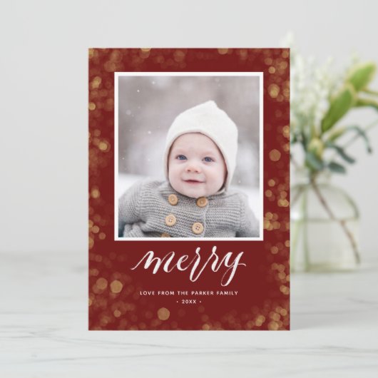 クリスマス新年紙吹雪 |金ゴールドエレガント写真 シーズンカード (スタンド正面)