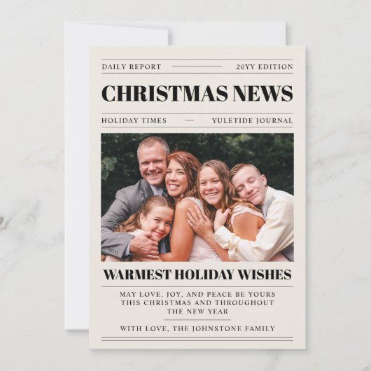 クリスマス新聞のホリデーヘッドラインの写真カード シーズンカード (正面)