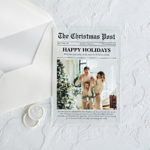 クリスマス新聞の一年を振り返る家族写真 アクリル招待状