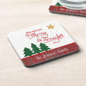 クリスマス日メリーブライトツリー金ゴールドスター名 コースター (左側)