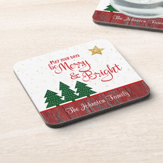 クリスマス日メリーブライトツリー金ゴールドスター名 コースター (左側)