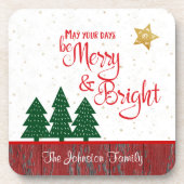 クリスマス日メリーブライトツリー金ゴールドスター名 コースター (正面)