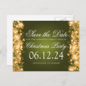 クリスマス日付を保存きらめく金ゴールド緑 案内ポストカード (正面/裏面)