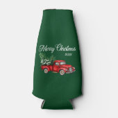 クリスマス日付水色ヴィンテージ赤トラックグリーン ボトルクーラー (正面)