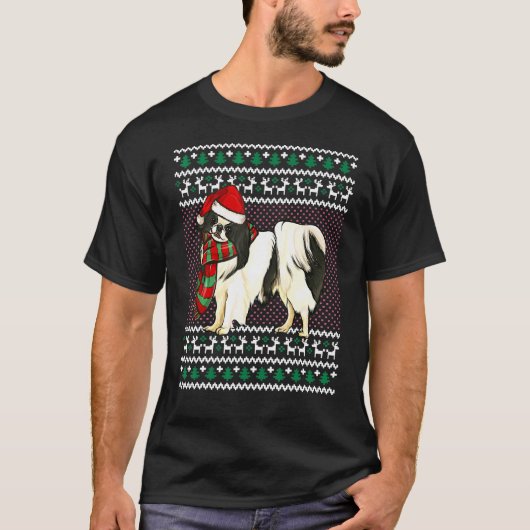 クリスマス日本のチンドッグサンタハット醜いクリスマス Tシャツ (正面)