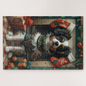 クリスマス日本のプレゼント暖炉を持つチンドッグ ジグソーパズル (横)