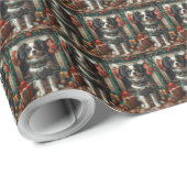 クリスマス日本のプレゼント暖炉を持つチンドッグ ラッピングペーパー (ロールコーナー)