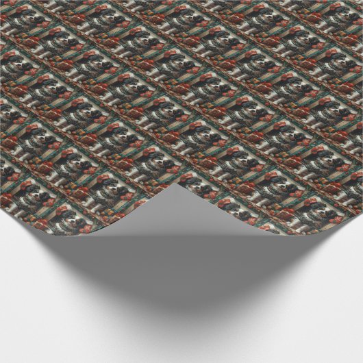 クリスマス日本のプレゼント暖炉を持つチンドッグ ラッピングペーパー (角)